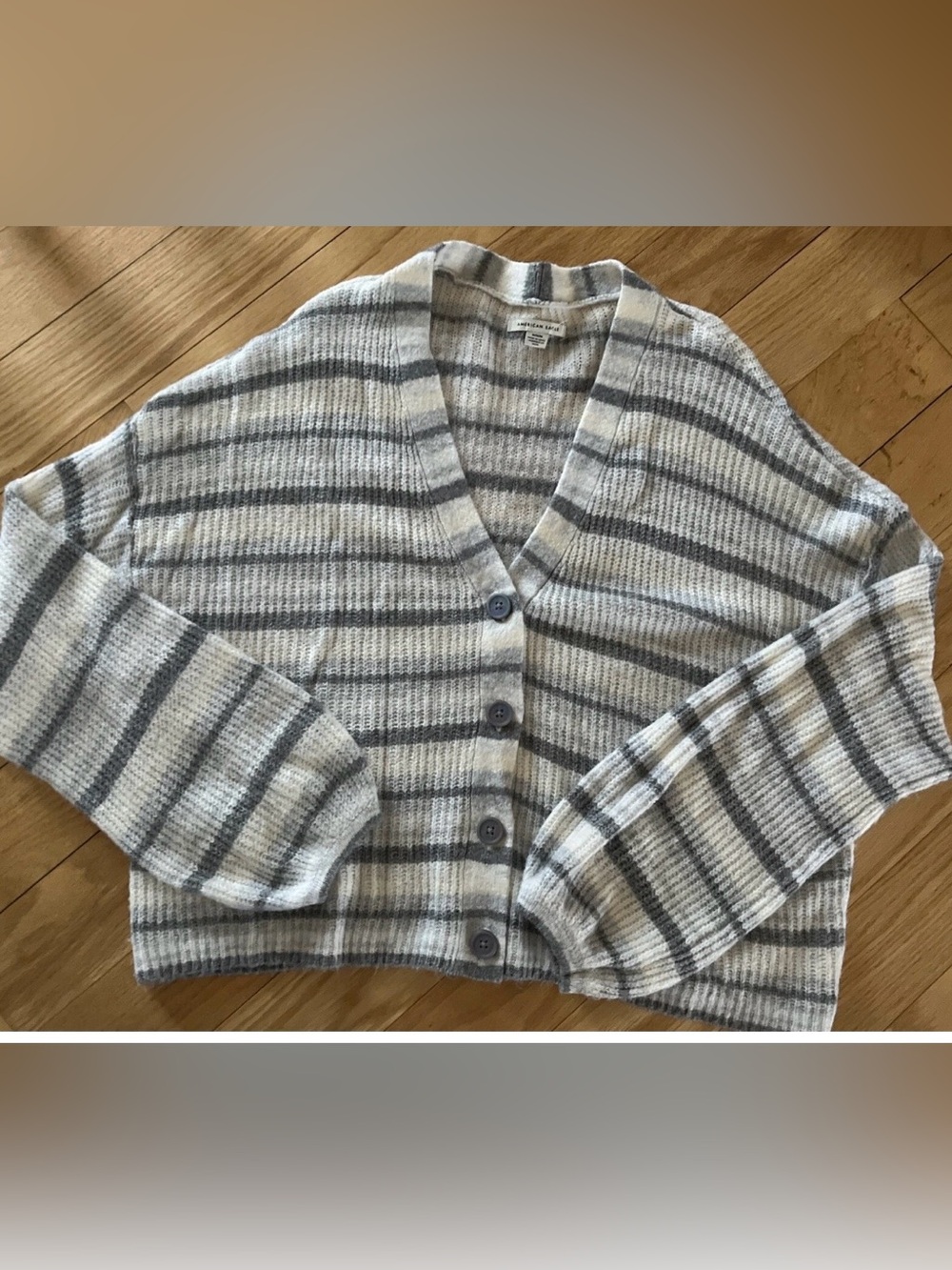 American Eagle outfitters Gray & White Striped Cardigan Size M